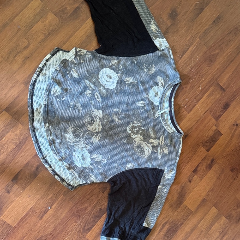 Free People Black and Gray Floral Blouse